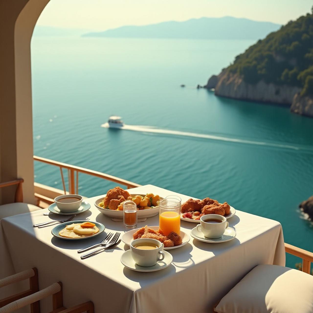 Luxury hotel balcony overlooking the Mediterranean